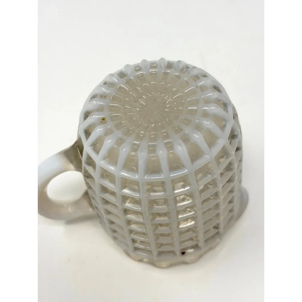Beatty Waffle Opalescent Glass Creamer Antique 3 inch Victorian EAPG